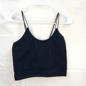 Bozzolo women's black ribbed stretch cropped scoop casual lounge active tank top